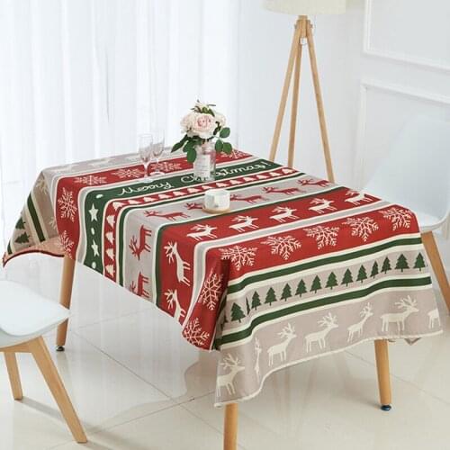 Nordic Xmas Tablecloth Rectangle Santa Claus Table Cover Snowflakes Deer Tree Pattern Linen Cotton Table Cloth Christmas Decor