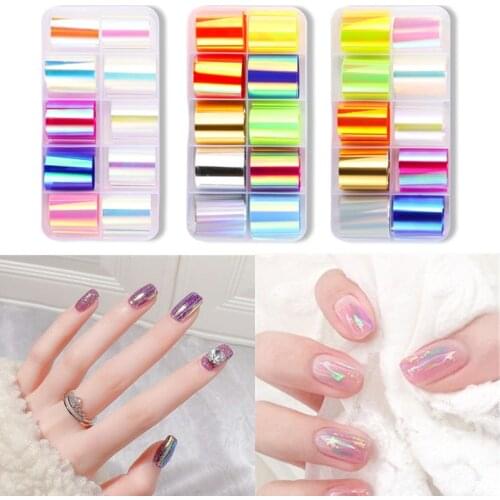 10 Pcs/box Nails Glass Foil Film Sticker Cellophane Paper Korean Nail Trend Design Ice Cube Manicure Decoration