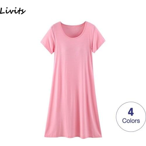 Women Dresses Built-in Bra Padded Stretchable Modal Midi Dress Round Neck Short Sleeve Plain Sexy Casual Korean SA0075