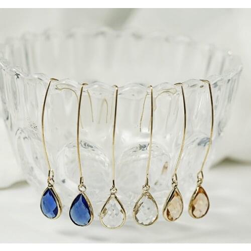 8Seasons New Simple Yellow/White/Blue Crystal Water Drop Earrings for Women Wedding Party Long Dangle Earring Fashion Jewelry