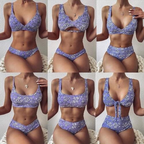 6 Styles Sexy 2021 Floral Print Swimsuit High Waist Bikini Women Swimwear Two-pieces Bikini set Bather Bathing Suit Swim Wear