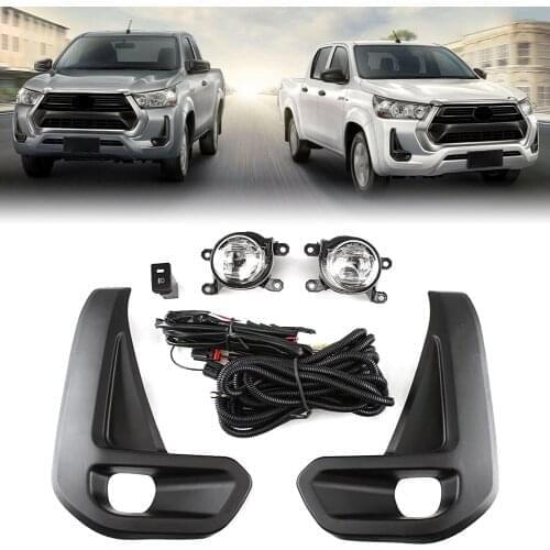 1Pair For Toyota Hilux Revo 2020 2021 Car Front Bumper Fog Lamp Driving Light Set with Cable Bezel