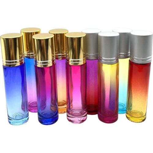 10pcs Empty 10ml Gradient Color Thick Glass Essential Oil Perfume Sample Bottle Roller Ball Vial