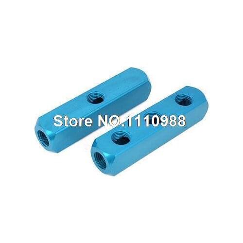 2 Pcs 1/4 PT Thread 6 Ports 3 Way Quick Connect Air Hose Inline Manifold Block