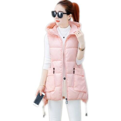 2018New Casual Autumn Winter Women Vest Female Down Cotton Waistcoat Hooded With Large Pockets Slim Warm Outerwear Vest Top Q736