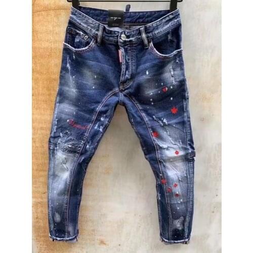 2021 Fashion Trend DSQ2 Ripped Paint Dot Motorcycle Jeans For Men T128