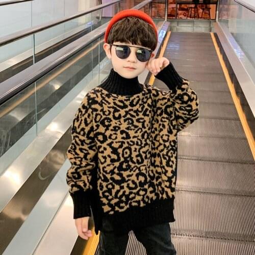 2021 Leopard Spring Autumn Tops Boys Sweater Jacket Coat Kids Knitting Overcoat Outwear Teenager Children Clothes High Quality