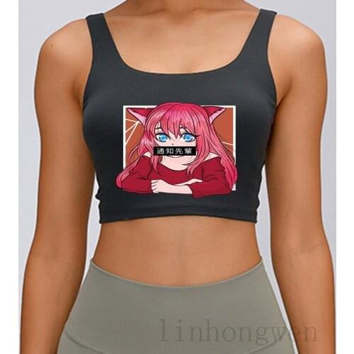 Anime Mangacute Anime Kawaii Cat Girl Manga Otakues Tank Top Summer Style Comical Crew Neck Solid Color Customize Crop Top Vest