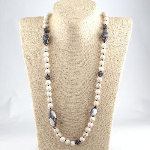 Free Ship Fashion White Stones Bohemian Tribal Jewelry Handmake Paved and Pearl Ethnic Necklace For Women