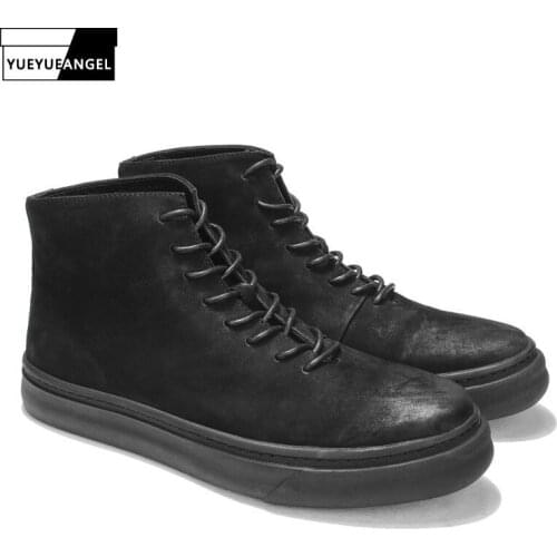 British Retro Men Cow Suede Leather Motorcycle Biker Ankle Boots Fashion Round Toe Platform High Top Casual Shoes Safety Boots