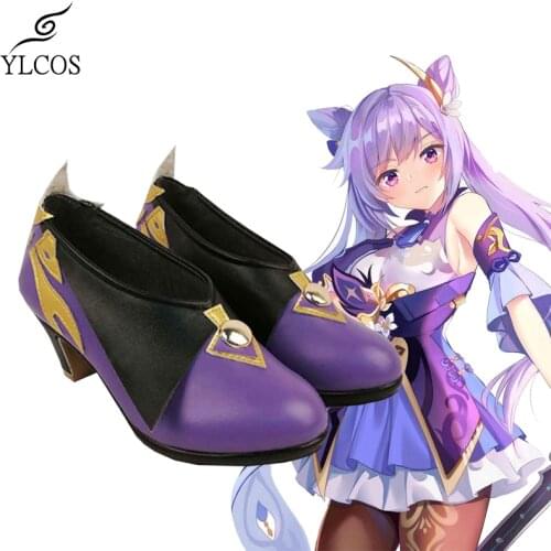 Game Genshin Impact Keqing Cosplay Shoes Halloween Party Fancy Boots Custom Made