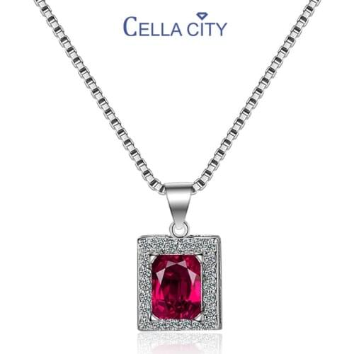 Cellacity Rectangle Pendant Necklace for Women Silver 925 Jewelry Geometry Gemstones Female Clavicle Chain Anniversary Party
