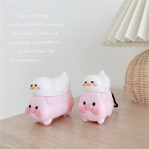 Super cute pet pig 3d case for airpods 1 2 pro cartoon duck animal soft silicone wireless bluetooth headset cover protection
