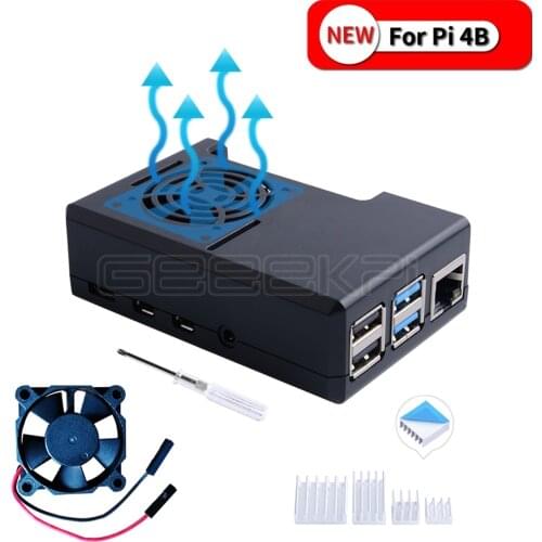 GeeekPi ABS Black / Transparent Case Enclosure Shell Cover for Raspberry Pi 4 with Cooling Fan Heatsinks for Raspberry Pi 4B