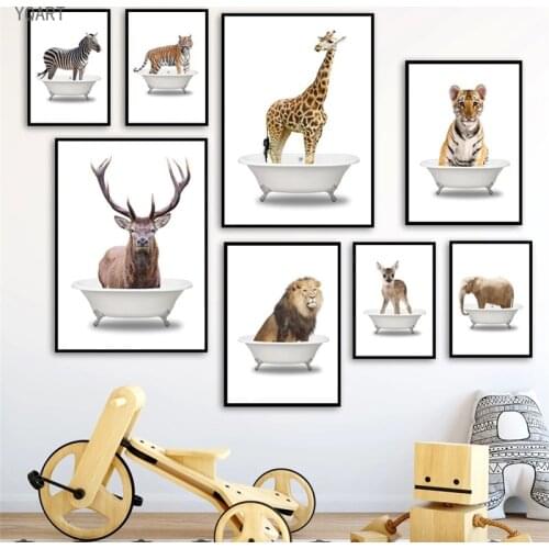 Kids Room Decor Elephant Lion Zebra Giraffe Deer Tiger Canvas Posters and Prints Wall Art Decorative Pictures for Room Cuadros