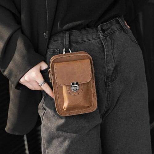 Mens Waist Bag Chest Vintage PU Leather Men Belt Bag Small Hip Bag Man Fanny Pack Watherproof Phone Purse Waist Pack Motorcycle