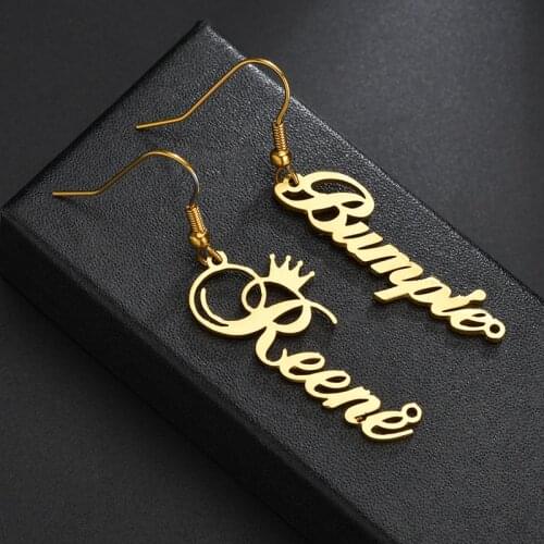 Personalized Name Earring For Women Girls Stainless Steel Customized Cursive Nameplate Drop Earring Gift For Best Friend