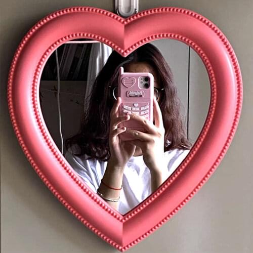 INS Love Mirror Desktop Vanity Mirror Wall Makeup Mirror Mounted Dual-Use Girl Room Wall Decoration Heart-Shaped Mirror