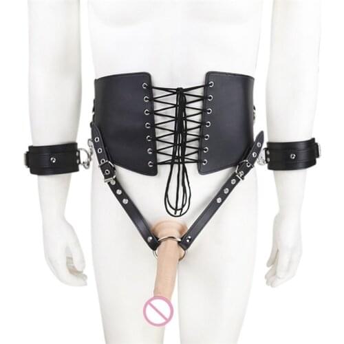 Leather Strap On Dildo Chastity Restraints Belt BDSM Bondage Role Play PU Sexy Waist Lingerie Lady Corsets Bustiers Erotic Flirt