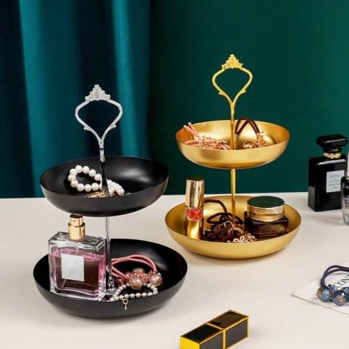 European-style metal double-layer dessert fruit storage tray cosmetics jewelry storage tray iron snack tray