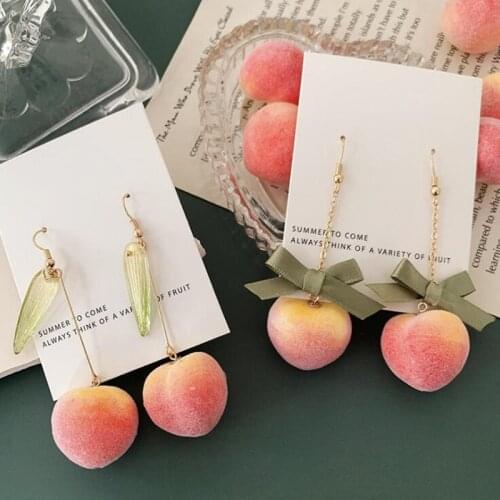 Timlee E331 Summer Sweet Bow Leaf Earring Cute Honey Peach Long Dangle Earrings Popular Jewelry Wholesale