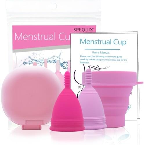 Timkdle Reusable Menstrual Cup 2pcs Silicone Menstruation Feminine Period Cup with Travel Box Sterilizer