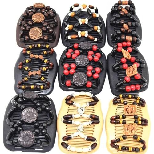 40 pcs/lot mix Free Shipping Fashion magic Hair Combs mix lot wooden Beaded Hair Clips accessories MAGIC COMB MOTHER DAY GIFT