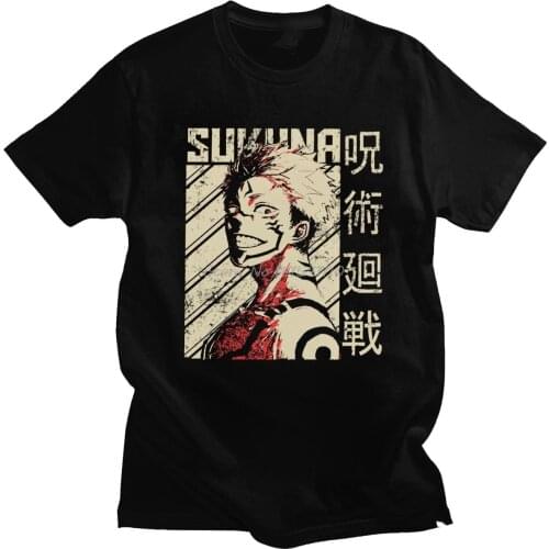 Vintage Jujutsu Kaisen Tshirt Men Short-Sleeve Anime Manga T-shirt Ryomen Sukuna T Shirt Cotton Harajuku Streetwear Tee Top Gift