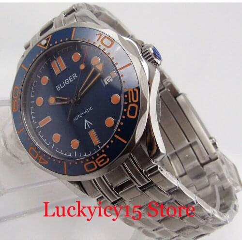 BLIGER Self Winding Men Wristwatch MIYOTA Movement Sapphire Glass Mental Band Date Indicator