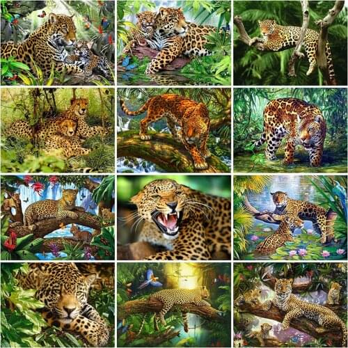 5D Diy Diamond Painting Kit Wild Panther Leopard Full Square Round Diamond Embroidery Animal Landscape Cross Stitch Home Decor