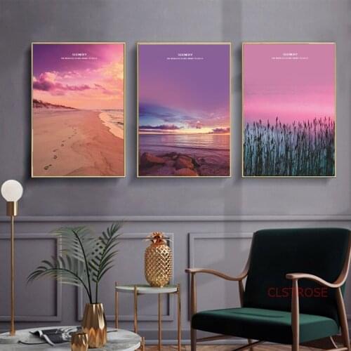 Nordic Landscape Painting Pink Snuset Canvas Posters and Prints Bedroom Living Room Wall Decor Art Painting