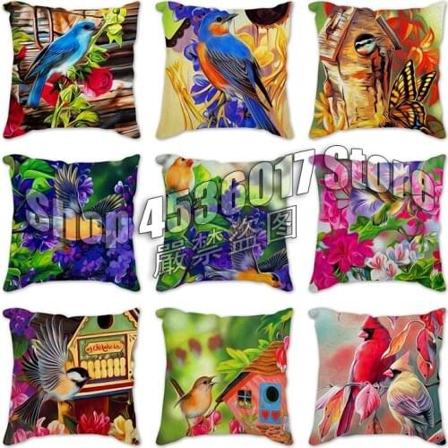Cotton Linen Cushion Cover Flowers and birds Pillow Case Home Decorative Pillows Cover for Sofa Car Pillowcase fall pillow case