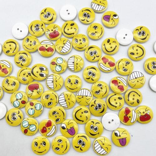 New 20mm A Variety of Circular Wooden Buttons Cartoon Smiling Face Buttons for Wedding Decor Sewing Accessories