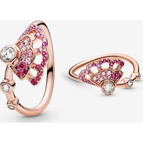 2020 New Style 925 Sterling Silver Exquisite Pink Rose Fan Ring, Jewelry Is The Best Gift For Girlfriends Anniversary