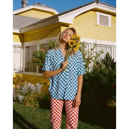 2021 Spring Summer New WomenS Straight Leg Pants Fashion Checkerboard Printed High Waist Japanese College Wind Sweatpants