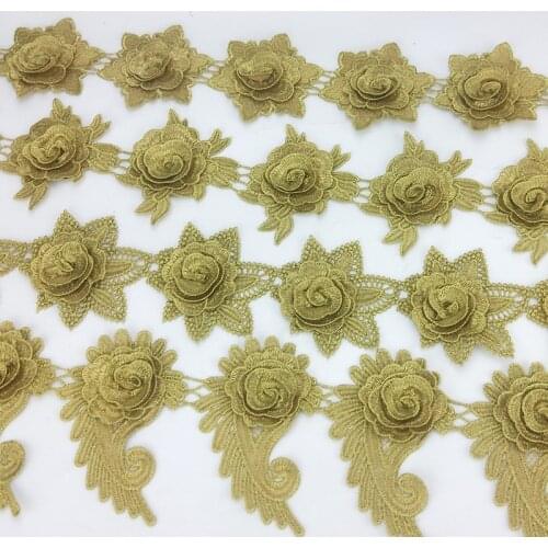 New style Formal dress childrens wear DIY Garment Accessories 3D gold Lace Fabric Sewing Wedding Lace Trim embellishment