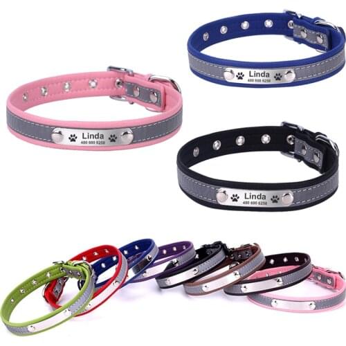 Personalized Engraved Dog Collar Reflective Custom ID Tag Engraved Nameplate Small Medium Large Dog Cat Collar Soft Adjustable