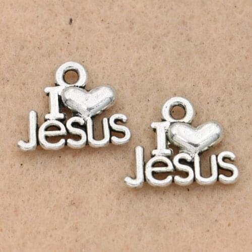 20pcs I Love Jesus Charm Pendant fit Bracelet Necklace Tibetan Silver Plated Jewelry DIY Making Accessories 13x16mm