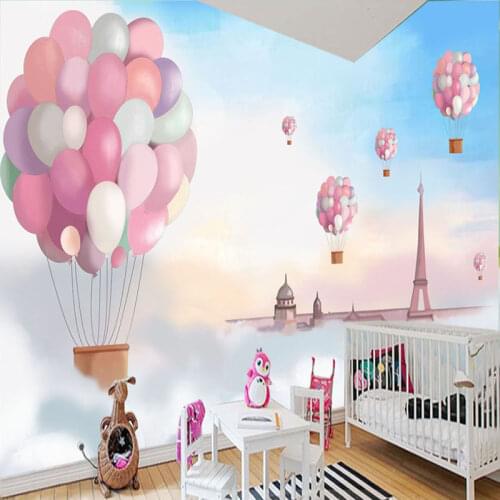 3D Cartoon Hand-painted Mural Sky White Clouds Balloon Childrens Room Bedside Background Wall Mural Wallpapers Custom Wall Paper