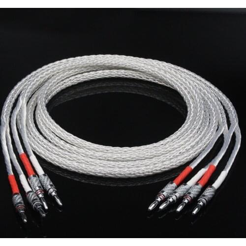 New Pair OCC Silver-plated Hifi Speaker Cable High Performance Speaker Amplifier sound Connecting line with Banana plug
