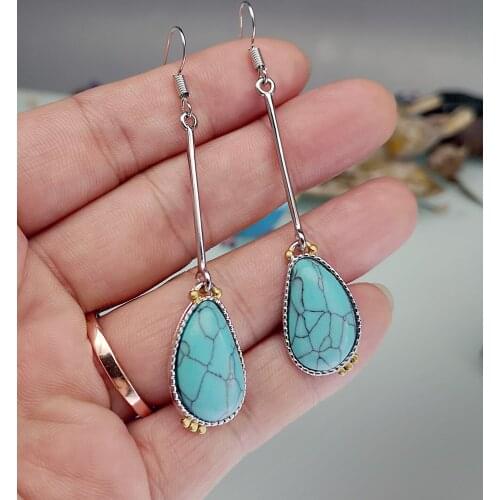 Bohemia Waterdrop Turquoises Resin Dangle Earrings for Women Wedding Party Jewelry Gift Tibetan Ethnic Drop Earring Statement