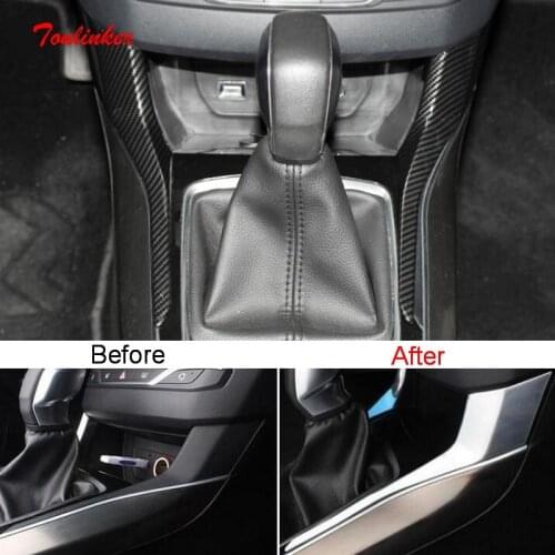 Tonlinker Interior Car Gear Beside Position Cover sticker for Peugeot 308 T9 2014-19 Car Styling 2 PCS ABS Carbon Cover sticker