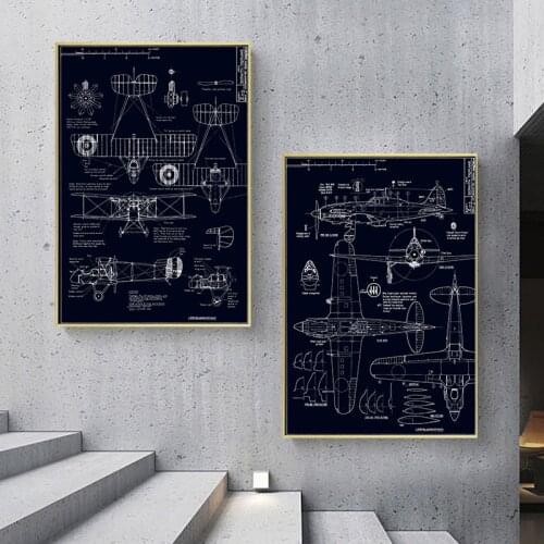 Vintage Drawings Precious Fighter Jets Blank White Nordic Canvas Painting Prints Poster Wall Art Picture Living Room Home Decor