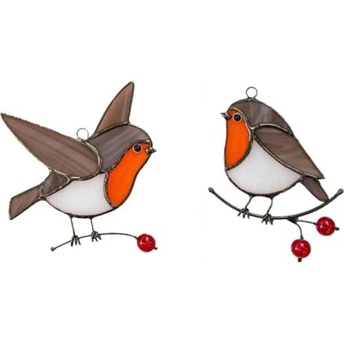 Hanging Birds On Wire High Stained Suncatcher Window Panel Home Room Decor