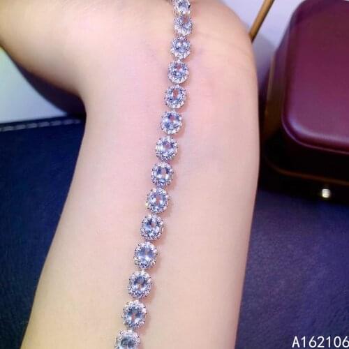 Fine Jewelry 925 Pure Silver Chinese Style Natural Aquamarine Girl Luxury Popular Fresh Gemstone Hand Chain Bracelet Support Det