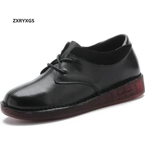 Promotion 2021 New Spring Lace-up Genuine Leather Shoes Woman Flats Soft Sole Comfortable Women Shoes Casual Sneaker Black Brown