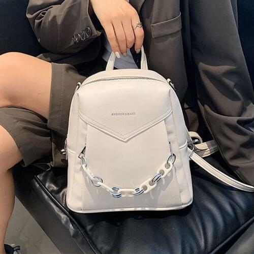 Womens Chain Backpack PU Leather Ladies Travel Rucksack Casual Female Bagpack Multifunctional Lady Backpacks Waterproof Mochila