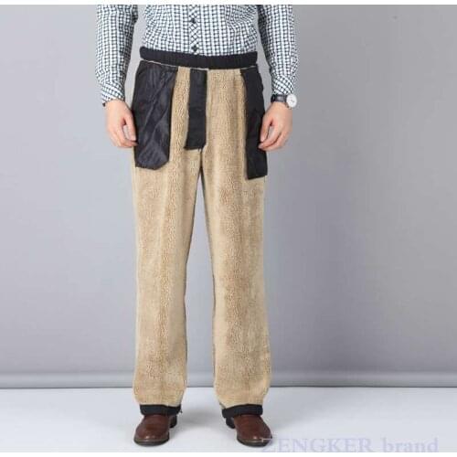 Winter middle-aged mens casual pants mens plus velvet thick elastic waist trousers dad pants warm pants 7XL 8XL