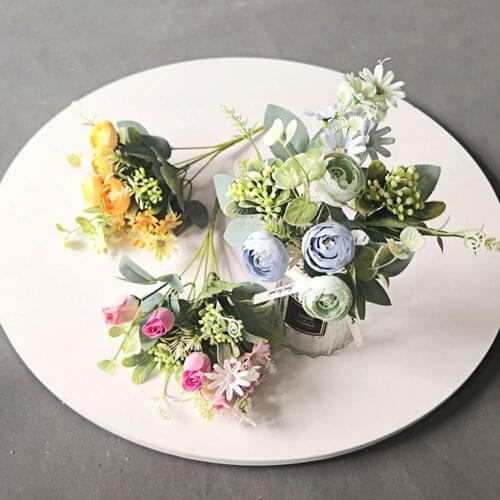 1 Bouquet Romantic Artificial Rose Flower Room Decoration Portable Fake DIY Simulation Camellia for Wedding Photography props