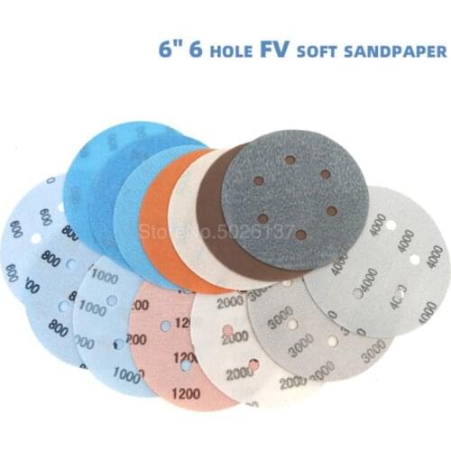 1PCS 6 Inch 150MM 6-HOLE Fv Film Superfine Sanding Discs Grit Soft Waterproof Sandpaper For Wet/dry Polish Automotive Paint